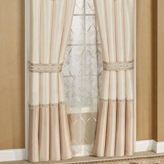 Luxury Sequin Elegante Faux Silk Light Cream Light Gold Tailored Window Curtain Pair 84 x 84 Inches