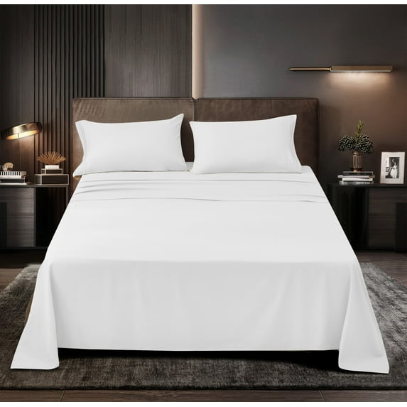 Luxury Series Luxurious Rayon Made Bamboo Sheets Set - Softer than Cotton- Bamboo Rayon Sheets-Deep Pocket 16 "- Wrinkle Free - 4 Piece - 1 Fitted Sheet, 1 Flat, 2 Pillowcases Queen, White