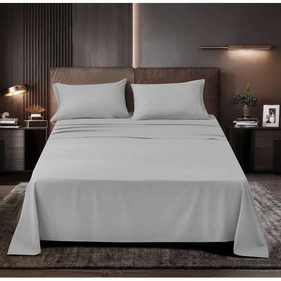 Luxury Series Rayon Made from Bamboo Sheet Set - Wrinkle Free -Softer than Cotton- Deep Pockets - 3 Piece - 1 Fitted Sheet, 1 Flat, 1 Pillowcases Twin, Silver