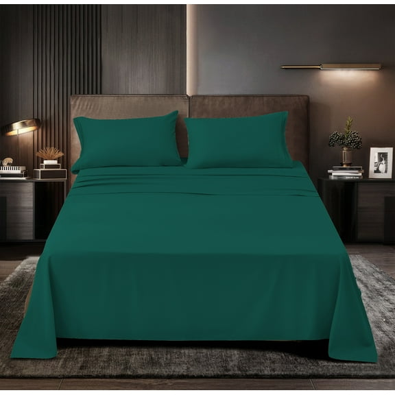 Luxury Series Rayon Made from Bamboo Sheet Set - Wrinkle Free -Softer than Cotton- Deep Pockets - 4 Piece - 1 Fitted Sheet, 1 Flat, 2 Pillowcases California King, Emerald