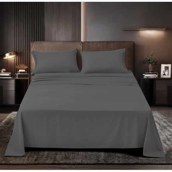 Luxury Series Rayon Made from Bamboo Sheet Set - Wrinkle Free -Softer than Cotton- Deep Pockets - 4 Piece - 1 Fitted Sheet, 1 Flat, 2 Pillowcases Queen, Gray
