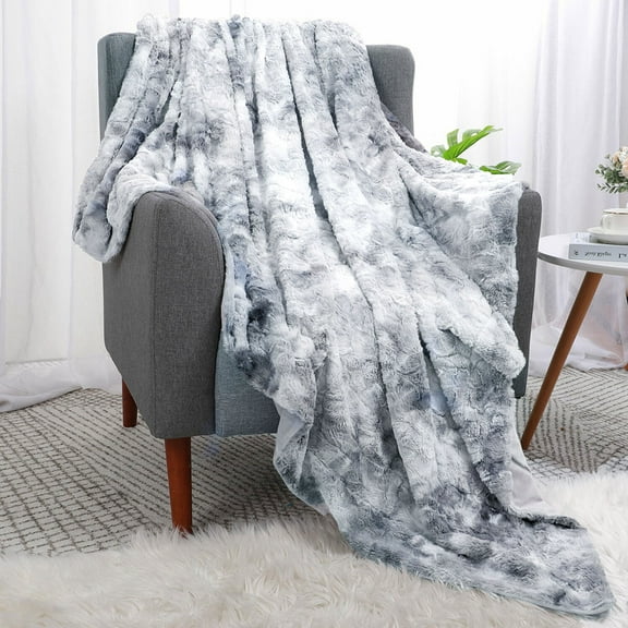 Luxury Shaggy Faux Fur Blanket Soft and Fluffy Plush Throw Blankets for Couch Bed and Living Room Gray 50" *60"