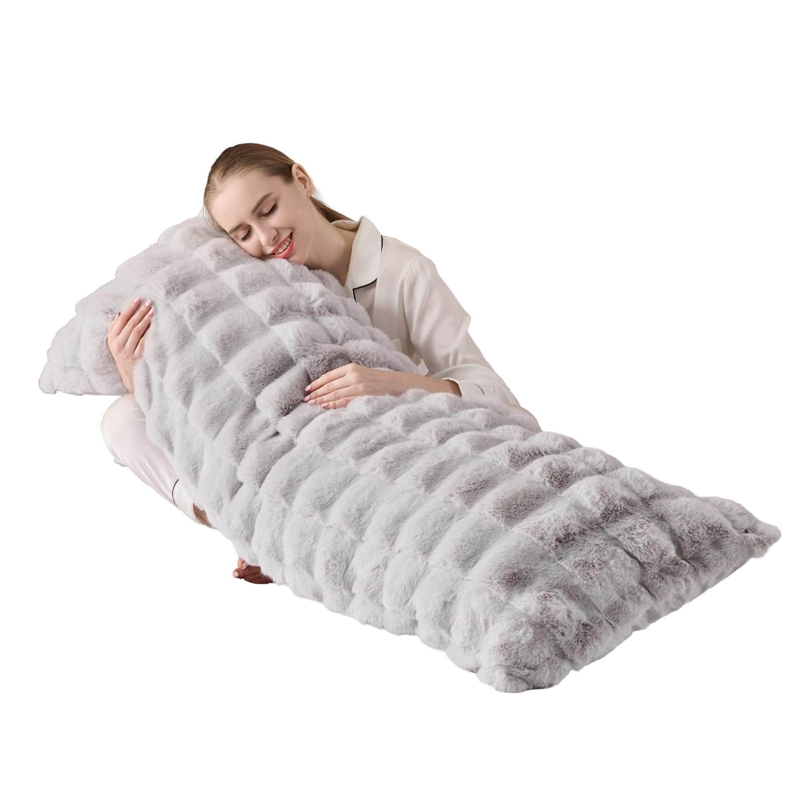 Luxury Shaggy Faux Fur Body Pillow,Fluffy Bed Pillow with Zipper Closure,Soft Decorative Plush Full Long Pillows,Fuzzy Hug Pillow for Living Room Side Sleeper & Pregnancy 20"x54" Grey Chocolate
