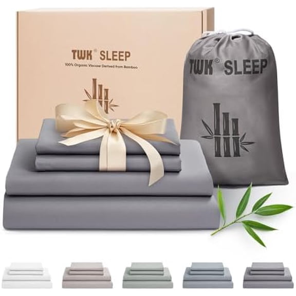 Luxury Sheet Set, Genuine 100% Organic Viscose Derived from Bamboo, Cooling & Breathable, Silky Soft, Bedding Sheets & Pillowcases (Gray, Full)$$Bedding