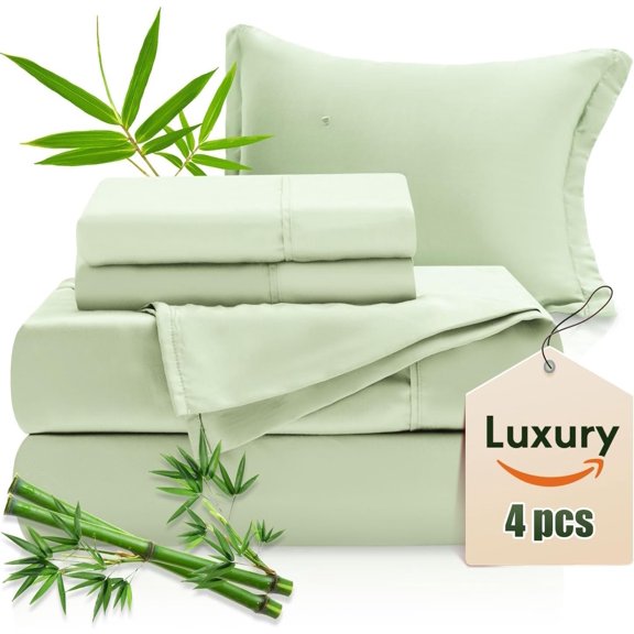 Luxury Sheets Viscose Derived from , 4 count Cooling Sheet Set for Hot Sleeper, Size Bedding, 16" Deep Pocket, Mint Green