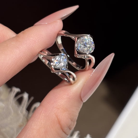 Luxury Shiny 0.5ct&1 Carat Moissanite Daily Wear Unique Rings for Women-925 Sterling Silver Jewelry Gift-Size 5~9