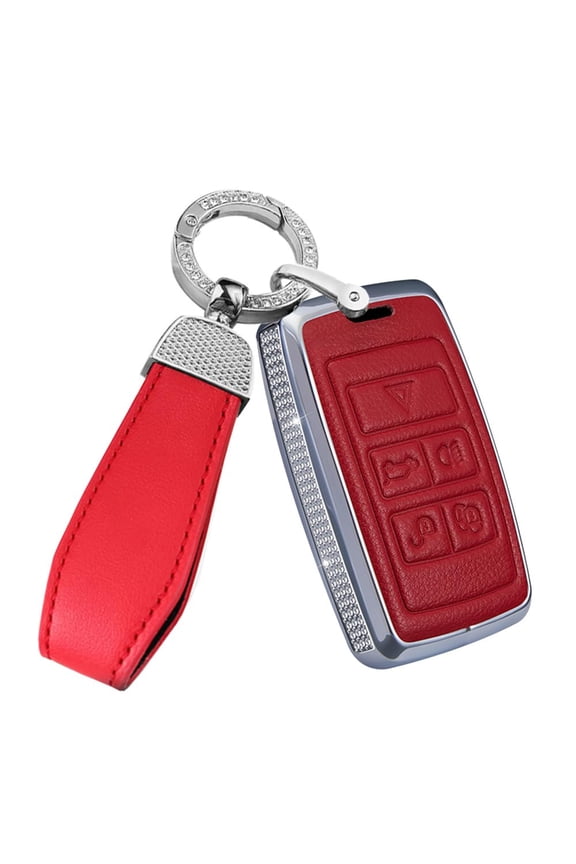 Luxury Shiny Leather Key Case with Elegant Key Ring for Land Rover Defender 2023 Freelander2 Discovery Range Rover Evoque Vogue and Jaguar XE XF Models Premium Bling Remote Fob Cover