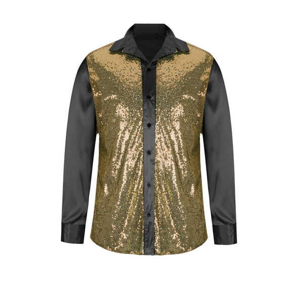 Luxury Shirts Men Long Sleeve Tshirts Patchwork Tee Blouses Lapel Neck T-shirts Fashion Shining Stage Costume