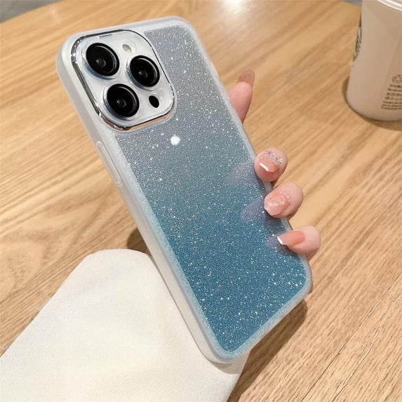 Luxury Shockproof Glitter Clear Soft Phone Case for iPhone 14 11 13 12 Pro Max X XS 7 8 Plus Lens Camera Protector Transparent Cover (White Blue,for iPhone 11)