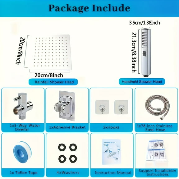 Luxury Shower System with Extended Arm - 8-inch/10-inch Rain Shower Head & Handheld Shower, Wall-Mounted Full Body Coverage, Durable Plastic Construction, Easy Installation with Rough-In Valve & Trim