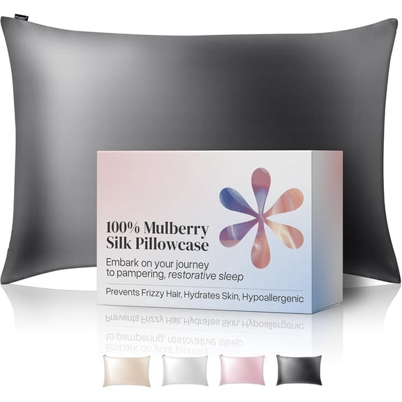 Luxury Silk Pillowcase - Pure Mulberry Silk - 22 Momme 6A High-Grade Fibers - Silk Pillow Cover for Hair & , Soft, Zipper, Anti- (Charcoal Grey, (20'' x 30''))