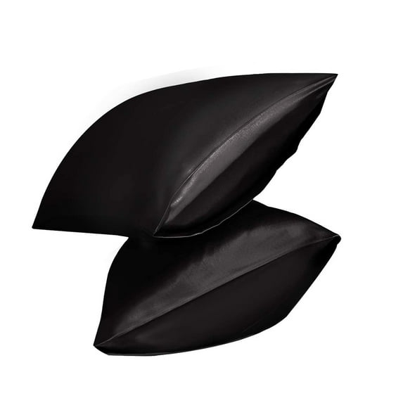 Luxury Silky Satin Pillow Cases (Queen, Black)