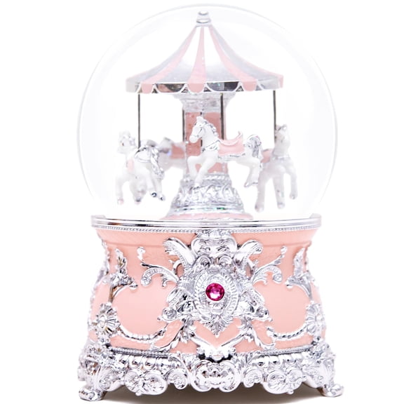 Luxury Silver Carousel Music Box,Carousel Figurine Snow Globe,Elegant Wedding, Romantic Home Dcor,Collectible,Anniversary,Birthday, Idea,Plays Castle in The Sky Tune A101
