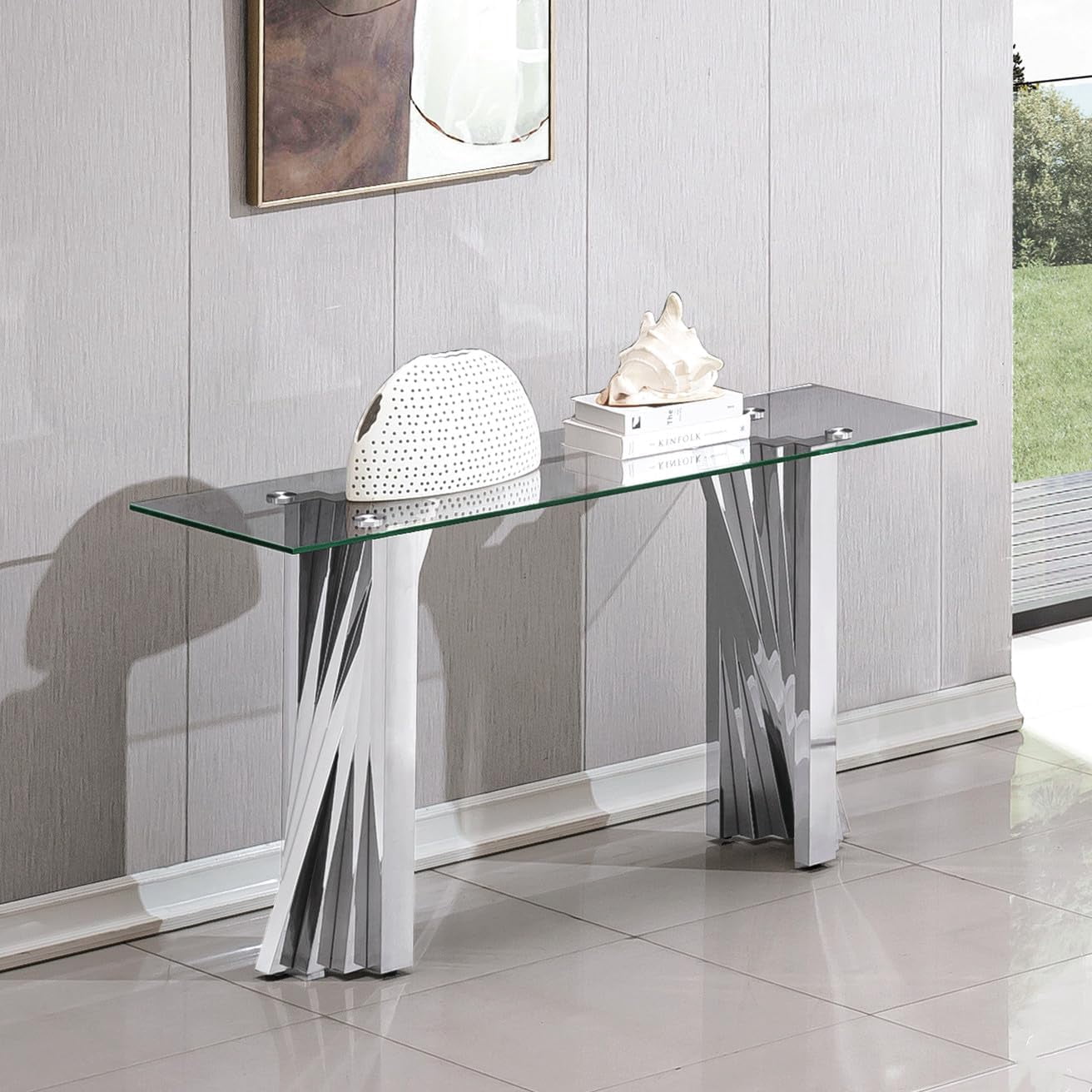 Luxury Silver Glass Console Table Modern 55" Slim Entryway Table with ...