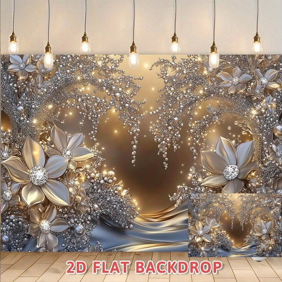 Luxury Silver Gold Jewelry Floral Backdrop Suitable For Holiday Party Wedding Banquet Photography Scene Commercial Event Venue Decoration Background