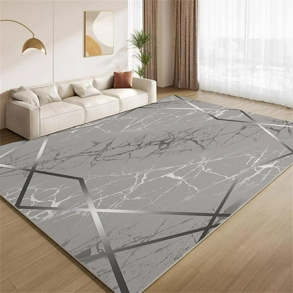 Luxury Silver Gray Area Rugs, Abstract Crack Geometric Carpet, Soft Washable Non Slip Low Pile Rug for Living Room Bedroom Entry Floor Mat 3x5ft