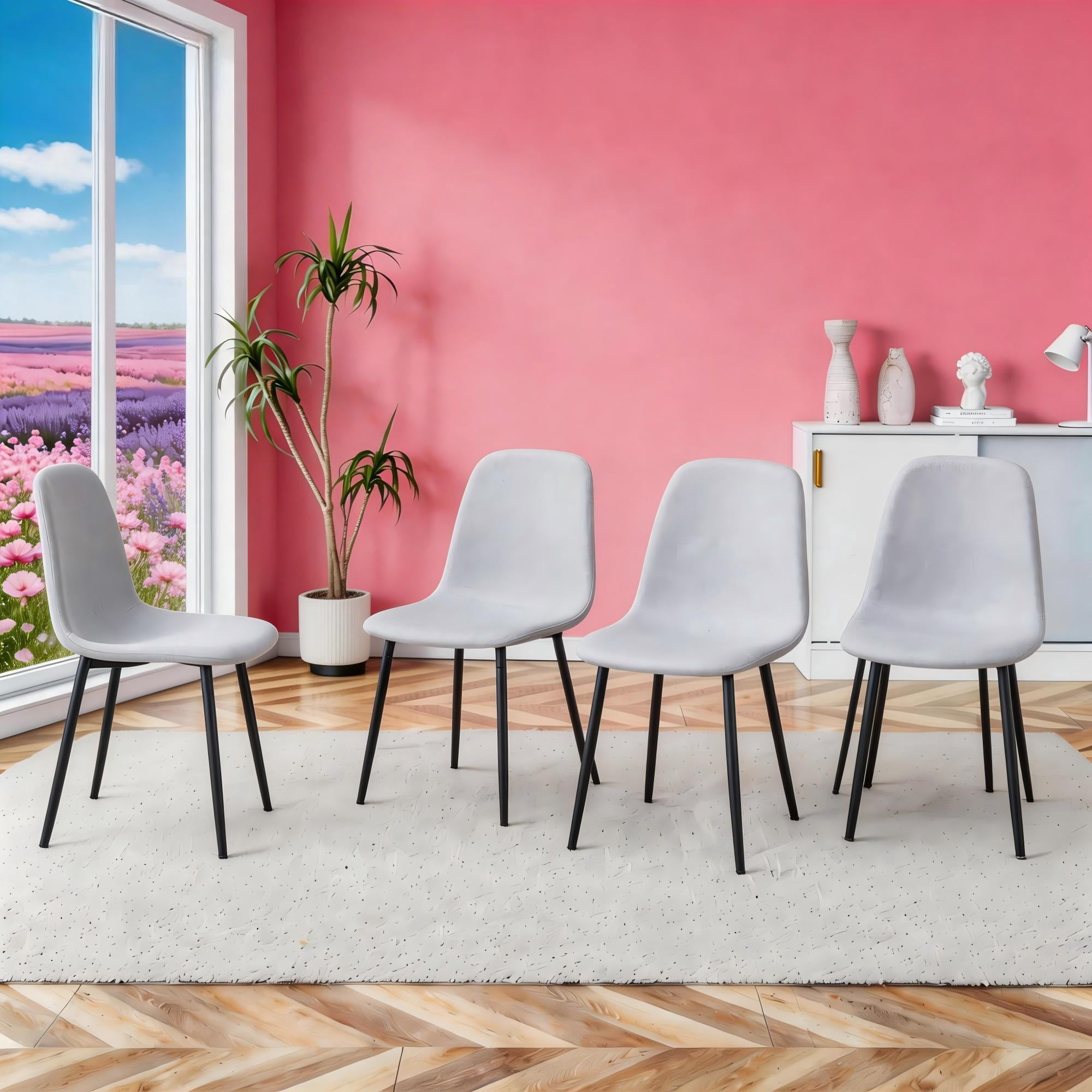 TesNus Dining Chairs Set of 4 Linen Cotton Upholstered Black Metal Legs for Dining Room Living Room