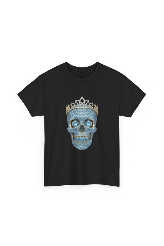 Luxury Skull T-Shirt | With Crown Blue Rhinestone Skull Tee Cool Gift Cotton Tee