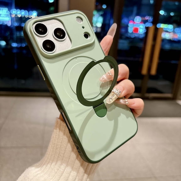 Luxury Slim Case for iPhone 16 Pro Max, Magnetic Ring Stand Cover, Lightweight Durable Shockproof Design with Strong Grip, Premium Protective Phone Case, Green