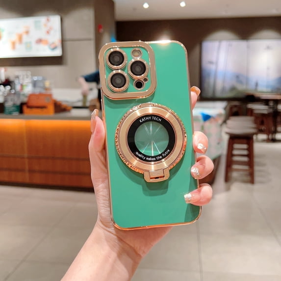 Luxury Slim Fit Case for iPhone 13 Pro, with Magnetic Invisible Stand Compatible with MagSafe Full Camera Lens Protector for Women Men Shockproof Hard PC Case for iPhone 13 Pro, Green
