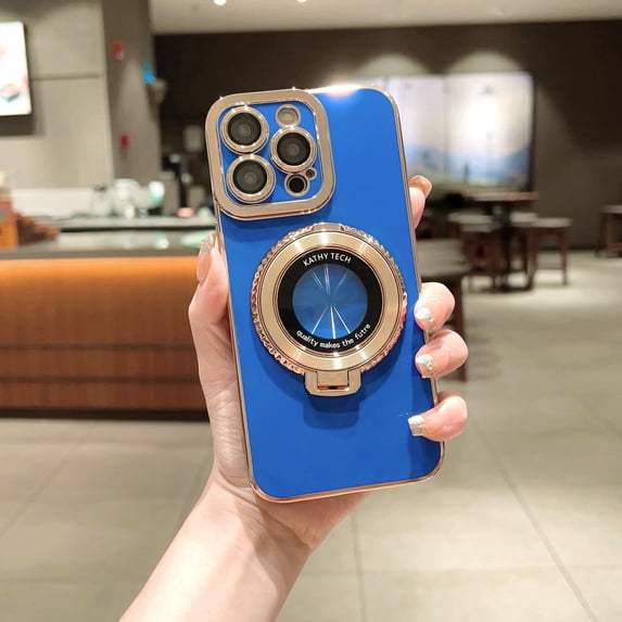 Luxury Slim Fit Case for iPhone 14 Plus, with Magnetic Invisible Stand Compatible with MagSafe Full Camera Lens Protector for Women Men Shockproof Hard PC Case for iPhone 14 Plus, Blue