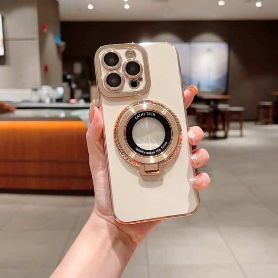 Luxury Slim Fit Case for iPhone 14 Plus, with Magnetic Invisible Stand Compatible with MagSafe Full Camera Lens Protector for Women Men Shockproof Hard PC Case for iPhone 14 Plus, White