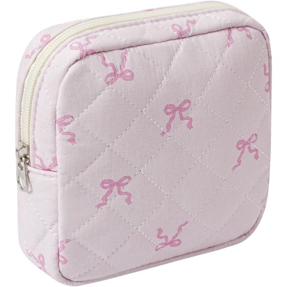 Luxury Small Soft Quilted Cotton Makeup Bag for Purse, Cosmetic Bag with Compartments, Cotton Aesthetic Makeup Bag, Travel Toiletry Pouch, Key Pocket Lipstick Bag Card Holder Data Cable Organizer