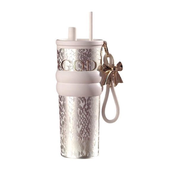 Luxury Snake Pattern Printed Stainless Steel Insulated Tumbler With Straw & Double Sip Lid, Portable Leakproof Water Bottle For Women,Gold