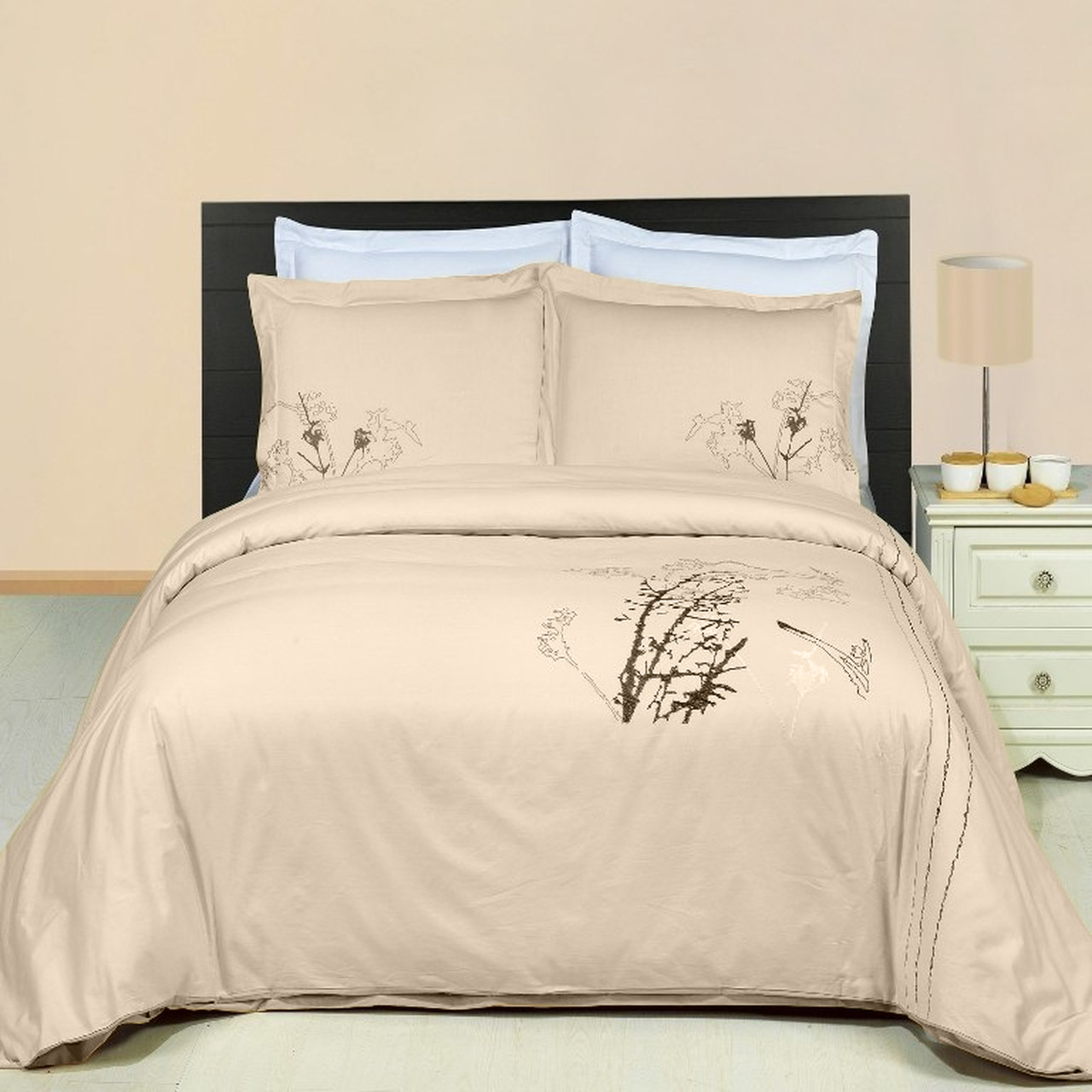 Royal Tradition Desiree 100% Cotton Duvet Cover Set – Floral, Full/Queen/King, 3-Piece, Soft & Machine Washable
