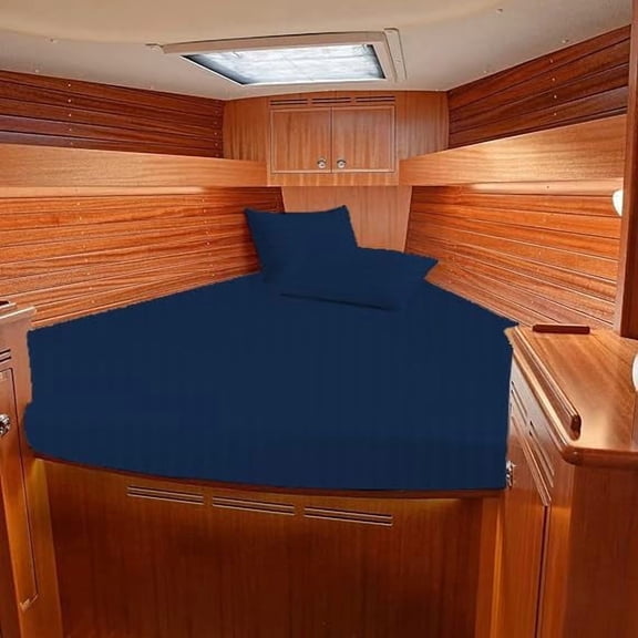 Luxury Soft 4 Piece Boating Sheet Set 800 Thread Count 100% Egyptian Cotton Universal V Berth Size Bedding Fits mattresses up to 6" Inch Depth Sheet Set - Navy Blue Stripe