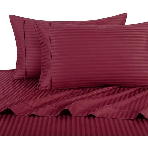 Luxury Soft Breathable Pure Cotton Stripes Pillowcases Set with Envelope Closure, Wrinkle, Fade Resistant Pillow Covers, Pack of 2 (20"X 30") Burgundy