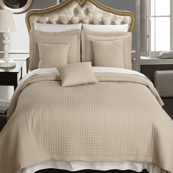Luxury Soft Checkered Diamond Stitched 3 Piece Coverlet Set Wrinkle-Free Reversible All Season Mini Bedspread Set -Linen-Full/Queen