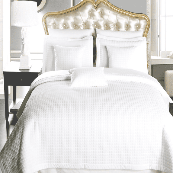 Luxury Soft Checkered Diamond Stitched 6 Piece Coverlet Set Wrinkle-Free Reversible All Season Mini Bedspread Set -White-Full/Queen
