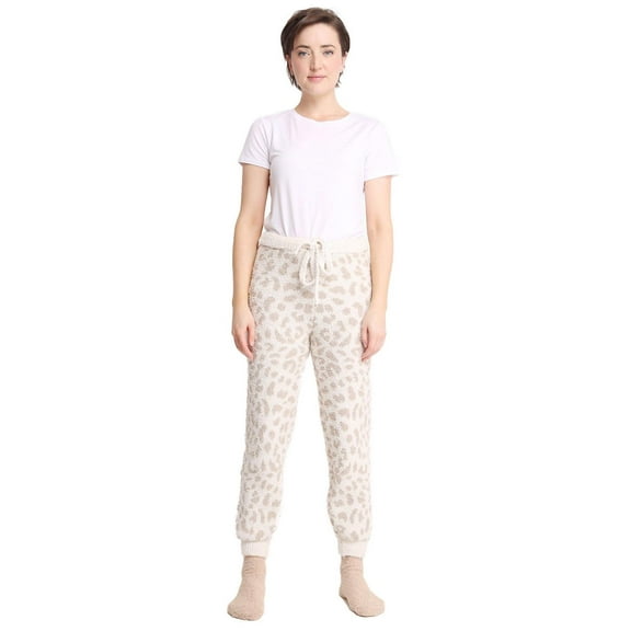 Luxury Soft Cozy Leopard Print Lounge Jogger Pants, Beige Leopard Jogger Pants, Size: S/M, Jasmine Trading