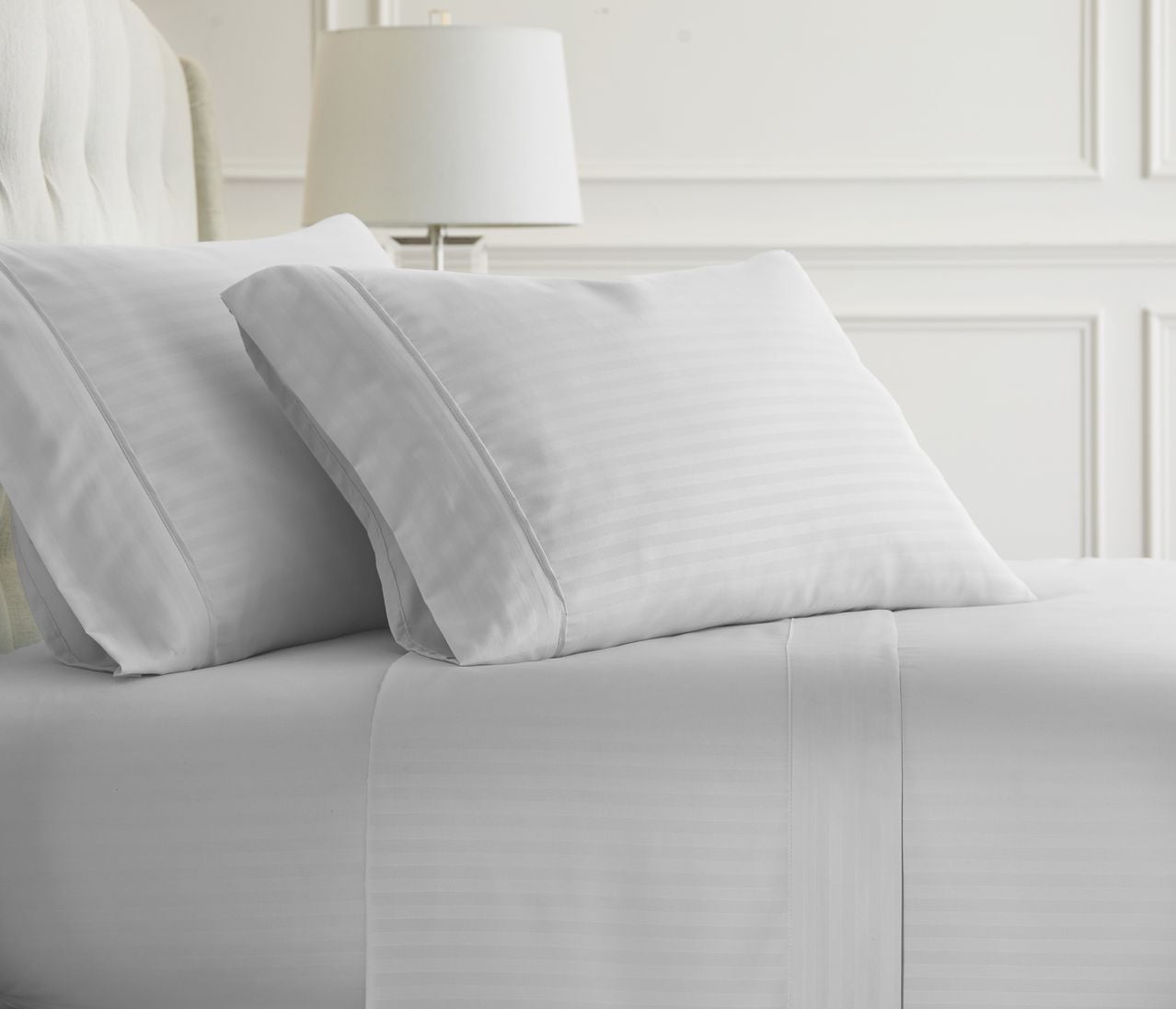 Twin White Deep Pocket Striped Microfiber Sheet Set
