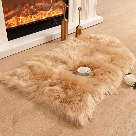 Luxury Soft Faux Sheepskin Chair Cover Seat Cushion Pad Plush Fur Area Rugs for Bedroom, 2ft x 3ft, White