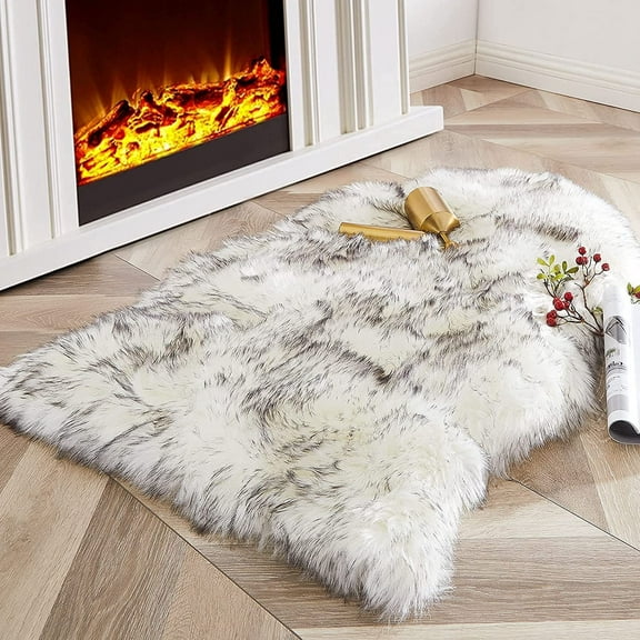 Luxury Soft Faux Sheepskin Chair Cover Seat Cushion Pad Plush Fur Area Rugs for Bedroom, 2ft x 3ft, White