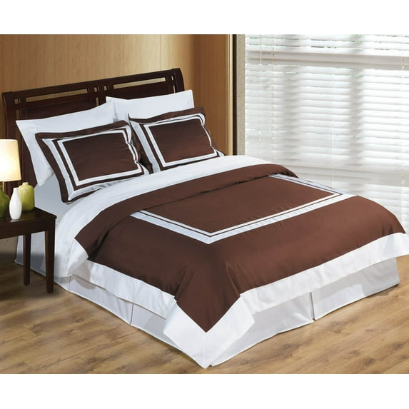 Luxury Soft Hotel 100% Cotton 300 Thread Count Duvet Cover Set - Full/Queen - Chocolate
