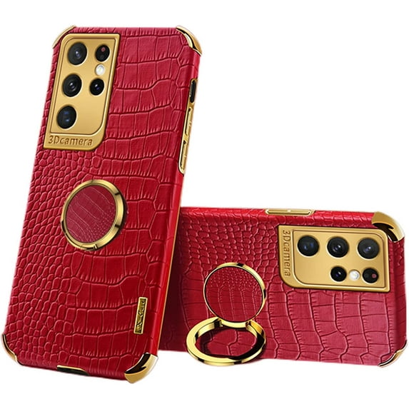 Luxury Soft Leather Phone case with Rotatable Finger Ring Bracket for Samsung Galaxy A13 A23 A33 A53 A73 4G 5G Four Corner Reinforcement Protective Cover(Red,A73 5G)