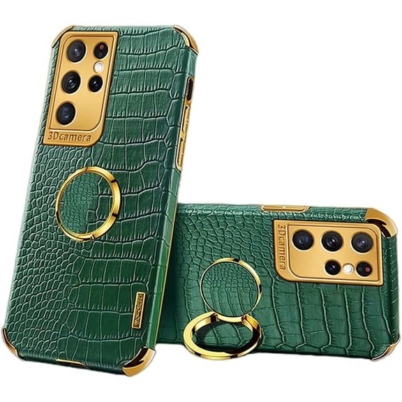 Luxury Soft Leather Phone case with Rotatable Finger Ring Bracket for Samsung Galaxy Note 20 10 9 8 Ultra Pro Lite Four Corner Reinforcement Protective Cover(Green,Note 10 Pro)