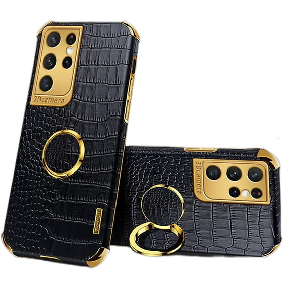 Luxury Soft Leather Phone case with Rotatable Finger Ring Bracket for Samsung Galaxy Note 20 10 9 8 Ultra Pro Lite Four Corner Reinforcement Protective Cover(Black,Note 9)