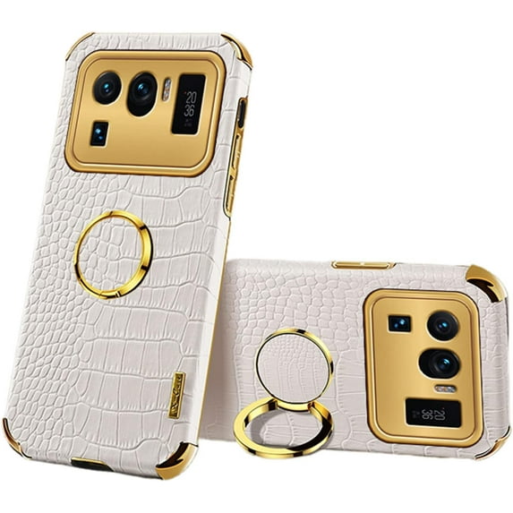 Luxury Soft Leather Phone case with Rotatable Finger Ring Bracket for Xiaomi Poco M3 M4 M5 Pro 4G 5G Four Corner Reinforcement Protective Cover(White,Poco M4 5G)