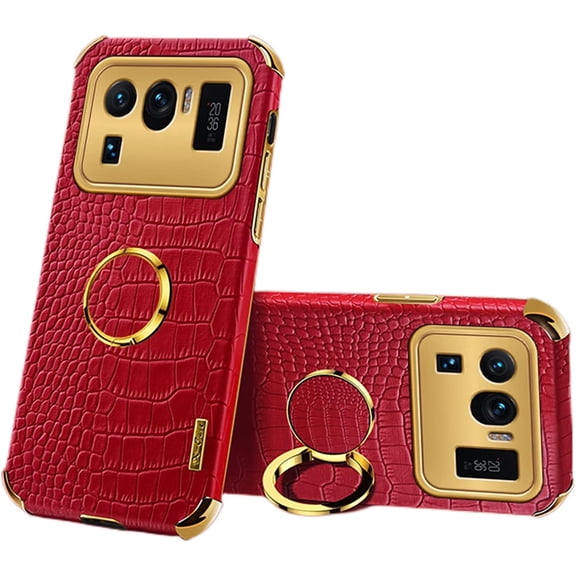 Luxury Soft Leather Phone case with Rotatable Finger Ring Bracket for Xiaomi RedMi Note 11 11S 11E 11T Pro Four Corner Reinforcement Protective Cover(Red,Note 11/11E Pro)