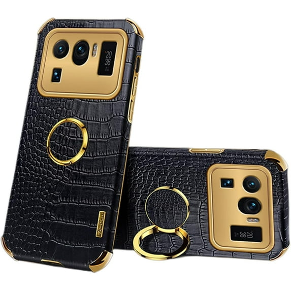 Luxury Soft Leather Phone case with Rotatable Finger Ring Bracket for Xiaomi RedMi Note 8 9 10 Pro 5G Four Corner Reinforcement Protective Cover(Black,Note 8)