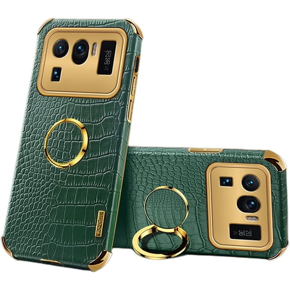 Luxury Soft Leather Phone case with Rotatable Finger Ring Bracket for Xiaomi RedMi Note 8 9 10 Pro 5G Four Corner Reinforcement Protective Cover(Green,Note 8 Pro)