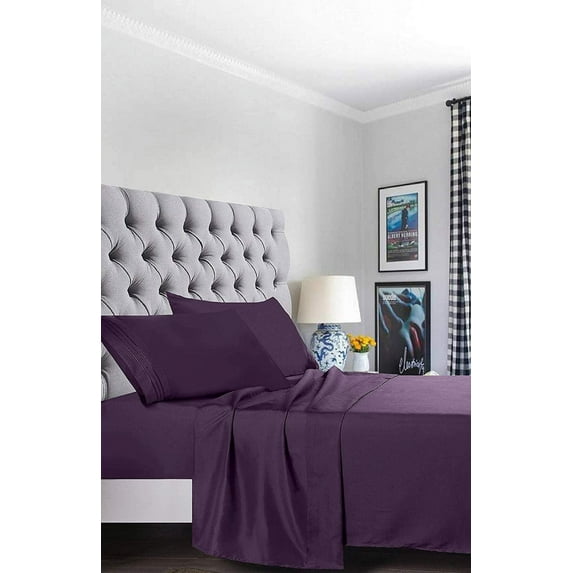 1500 Series Flat Sheet, Fitted Sheet, and 2 Pillowcase - Queen Purple