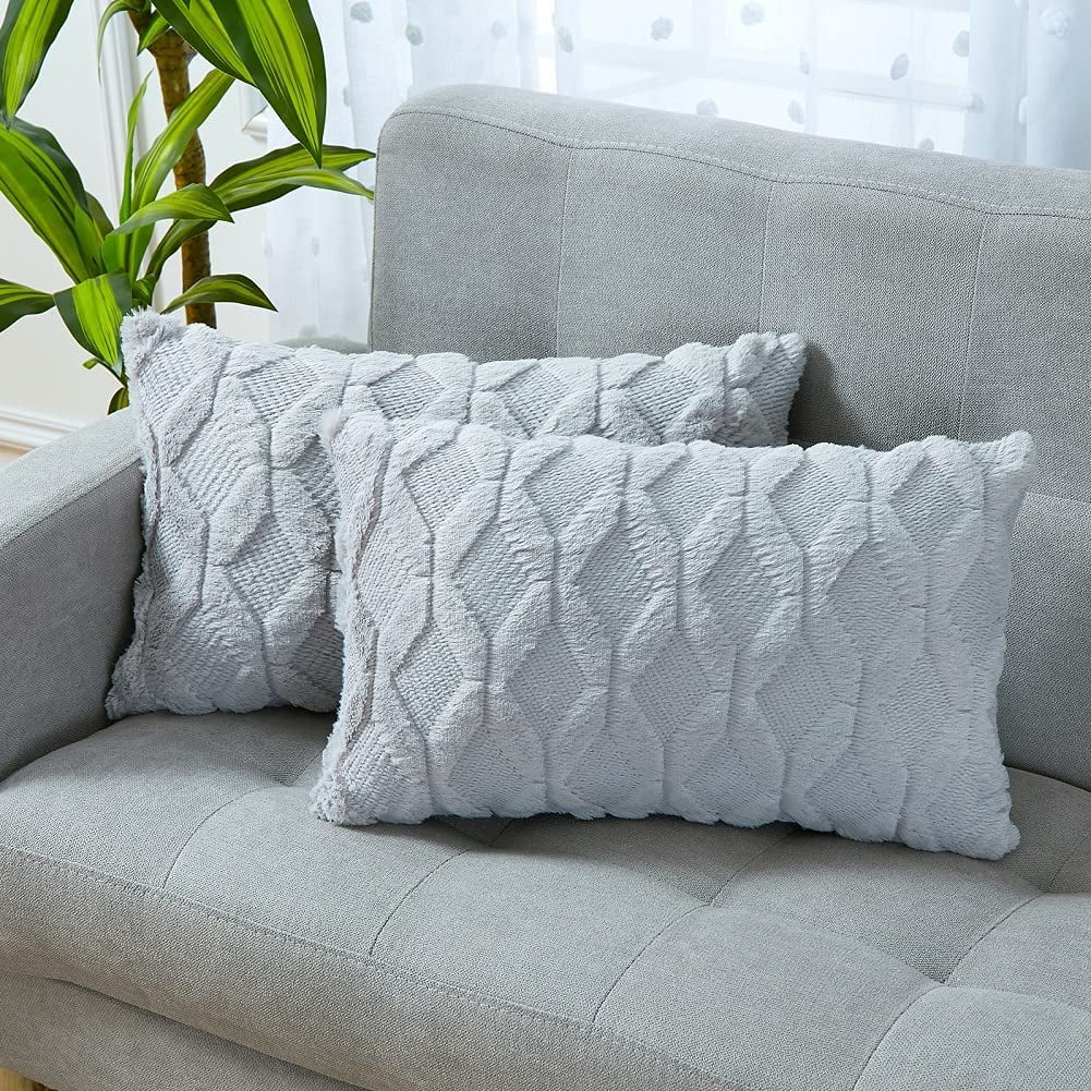 14X26 White Solid Soft Linen Lumbar Throw Pillow