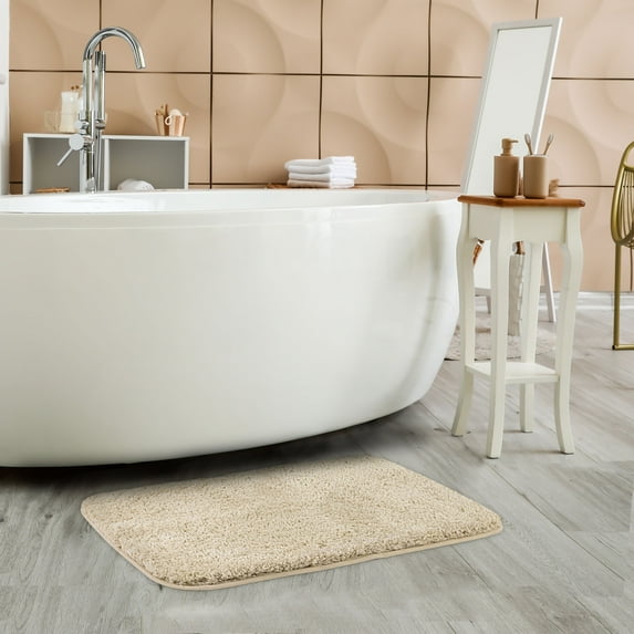 PiccoCasa Luxury Soft Plush Shaggy Thick Microfiber Bath Mat Floor Mat Non-slip Rubber Back Beige 16" x 24"