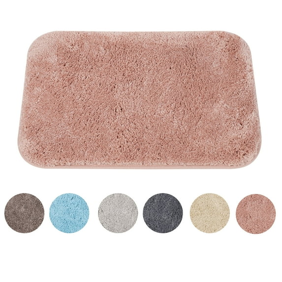 PiccoCasa Luxury Soft Plush Shaggy Thick Microfiber Bath Mat Floor Mat Non-slip Rubber Back Salmon Pink 24" x 35"