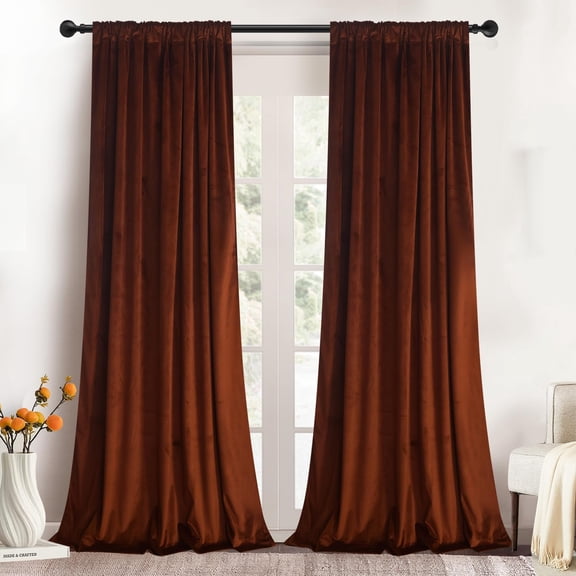 Luxury Soft Rust Velvet Curtains 84 inches Long Back Tab Thermal Insulated Blackout Window Drapes for Living Room/Bedroom/Dining Room, W52 x L84, 2 Panels
